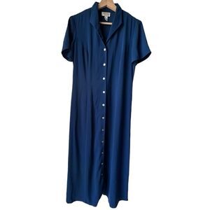 Talbots vintage maxi dress navy blue button line wardrobe collar size 6